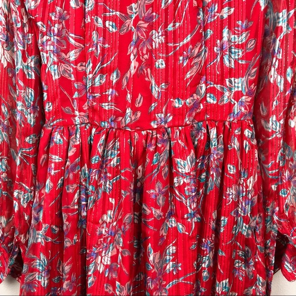 Topshop Long Sleeve Pleated Printed Red Dress - Picture 4 of 7